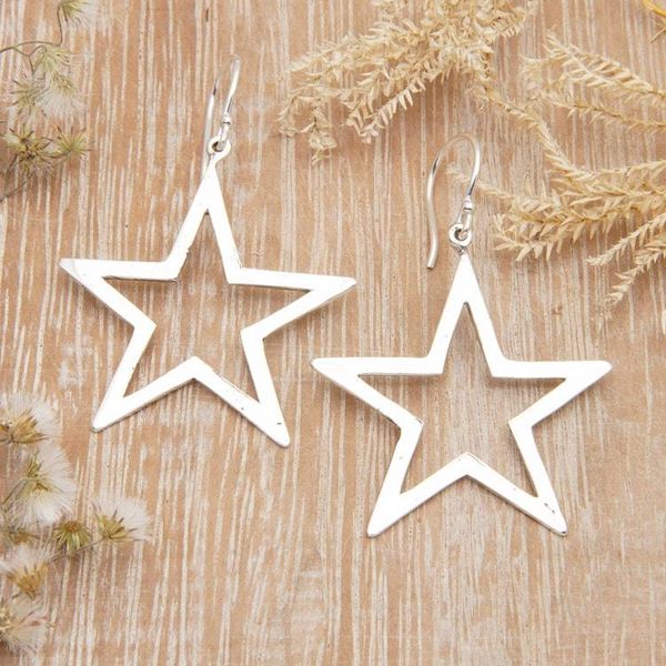 Alternate image for Star Shaped Polished Sterling Silver Dangle Earrings Magical Star