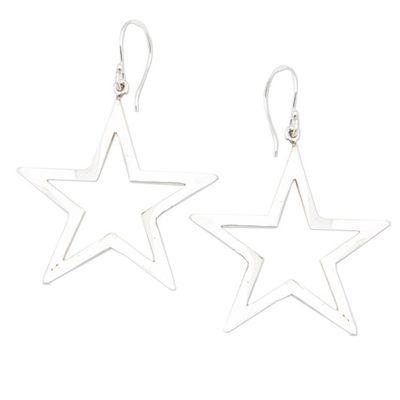 Alternate image for Star Shaped Polished Sterling Silver Dangle Earrings Magical Star