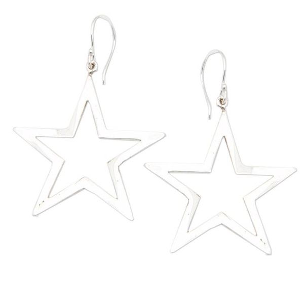 Alternate image for Star Shaped Polished Sterling Silver Dangle Earrings Magical Star
