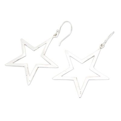 Alternate image for Star Shaped Polished Sterling Silver Dangle Earrings Magical Star