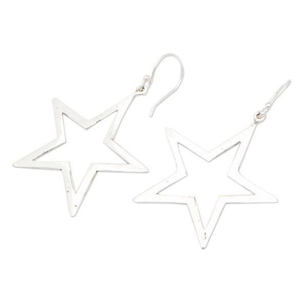 Alternate image for Star Shaped Polished Sterling Silver Dangle Earrings Magical Star