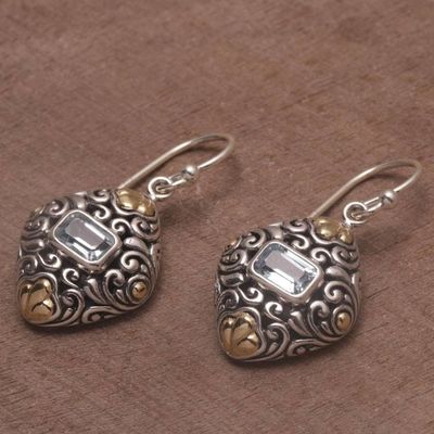 Alternate image for Gold-Accented Blue Topaz Swirling Dangle Earrings from Bali Shimmering Vines