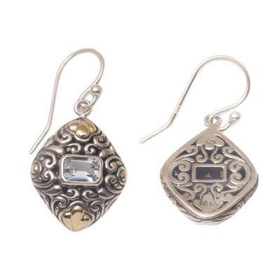 Alternate image for Gold-Accented Blue Topaz Swirling Dangle Earrings from Bali Shimmering Vines
