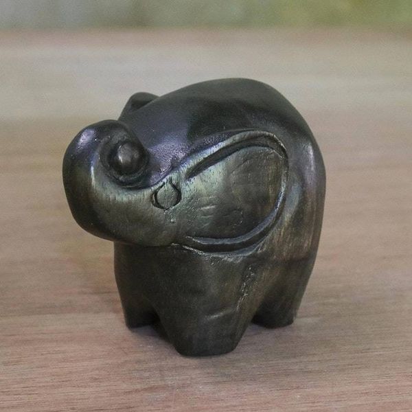 Alternate image for Handmade Raintree Wood Elephant Figurine from Thailand Little Kluay