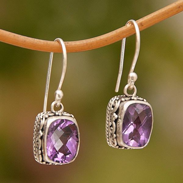 Alternate image for Amethyst and Sterling Silver Dangle Earrings from Bali Temple Gleam