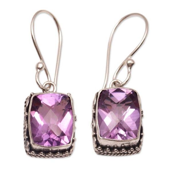 Alternate image for Amethyst and Sterling Silver Dangle Earrings from Bali Temple Gleam