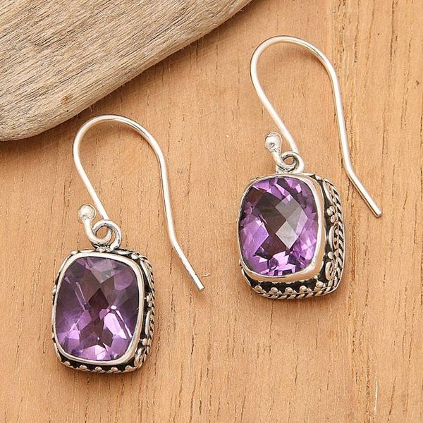 Alternate image for Amethyst and Sterling Silver Dangle Earrings from Bali Temple Gleam