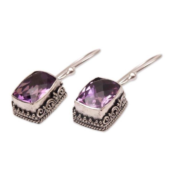 Alternate image for Amethyst and Sterling Silver Dangle Earrings from Bali Temple Gleam