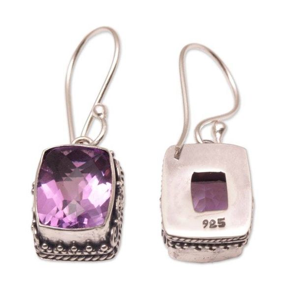Alternate image for Amethyst and Sterling Silver Dangle Earrings from Bali Temple Gleam