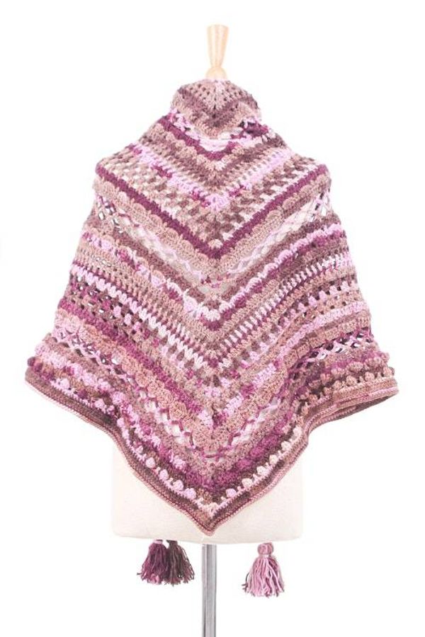 Alternate image for Handcrafted Pink and Brown Knit Acrylic Capelet with Tassels Pink Feelings
