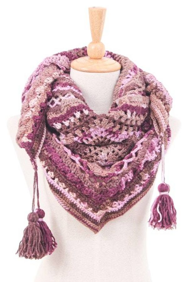 Alternate image for Handcrafted Pink and Brown Knit Acrylic Capelet with Tassels Pink Feelings