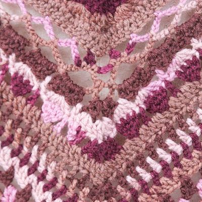 Alternate image for Handcrafted Pink and Brown Knit Acrylic Capelet with Tassels Pink Feelings
