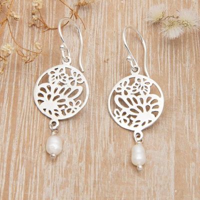 Alternate image for Polished Sterling Silver Dangle Earrings with Grey Pearls Heavenly Butterfly