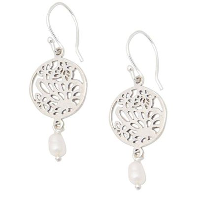 Alternate image for Polished Sterling Silver Dangle Earrings with Grey Pearls Heavenly Butterfly