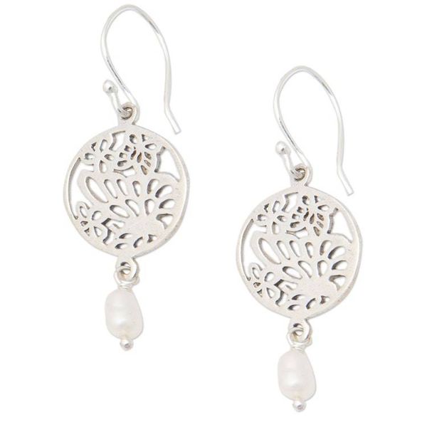 Alternate image for Polished Sterling Silver Dangle Earrings with Grey Pearls Heavenly Butterfly
