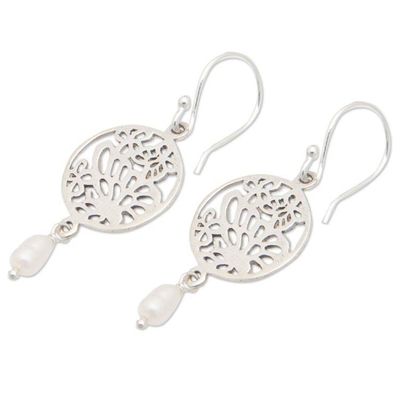 Alternate image for Polished Sterling Silver Dangle Earrings with Grey Pearls Heavenly Butterfly