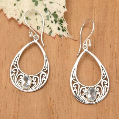 Primary image for Blue Topaz and 925 Silver Spiral Dangle Earrings from Bali Elegant Tears