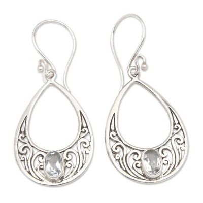 Alternate image for Blue Topaz and 925 Silver Spiral Dangle Earrings from Bali Elegant Tears