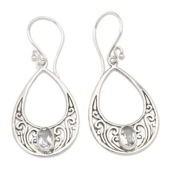 Alternate image for Blue Topaz and 925 Silver Spiral Dangle Earrings from Bali Elegant Tears