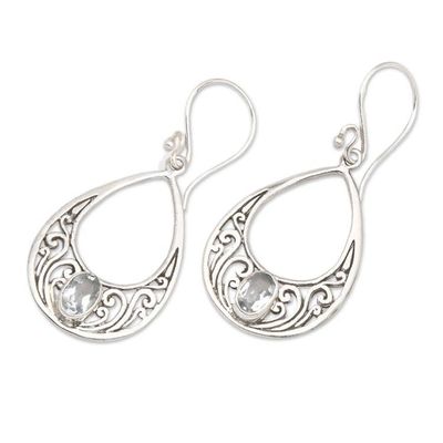Alternate image for Blue Topaz and 925 Silver Spiral Dangle Earrings from Bali Elegant Tears