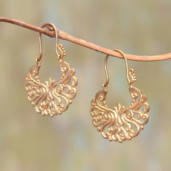 Alternate image for Round Gold Plated Brass Drop Earrings from Bali Alam Happiness