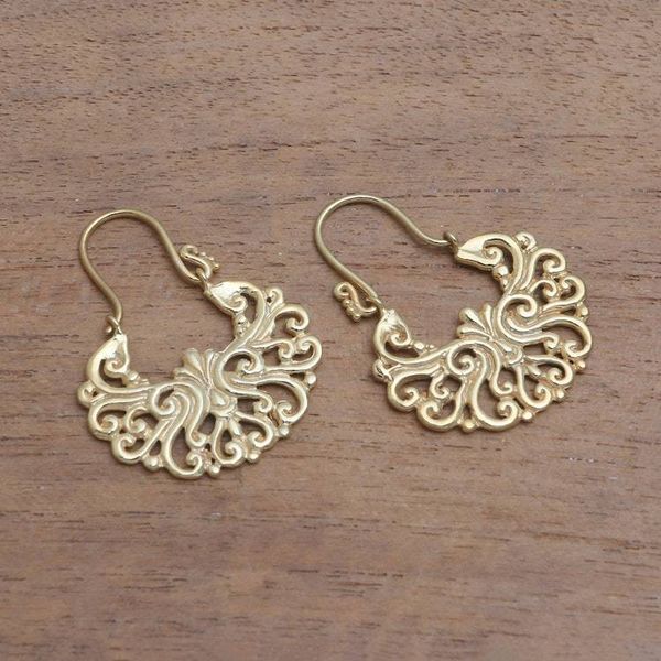 Alternate image for Round Gold Plated Brass Drop Earrings from Bali Alam Happiness