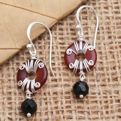 Primary image for Handmade Carnelian and Onyx Dangle Earrings Sumatra Swing