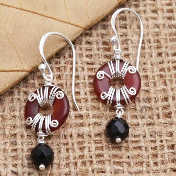 Alternate image for Handmade Carnelian and Onyx Dangle Earrings Sumatra Swing