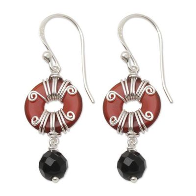 Alternate image for Handmade Carnelian and Onyx Dangle Earrings Sumatra Swing