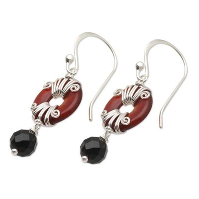 Alternate image for Handmade Carnelian and Onyx Dangle Earrings Sumatra Swing