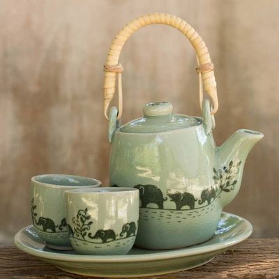 Alternate image for Thai Celadon Elephant Theme Tea Set for Two Elephant Parade