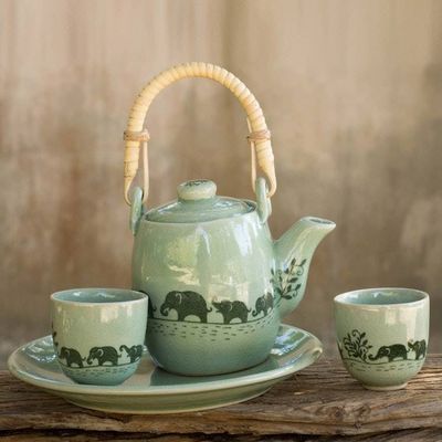 Alternate image for Thai Celadon Elephant Theme Tea Set for Two Elephant Parade