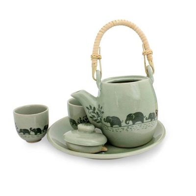 Alternate image for Thai Celadon Elephant Theme Tea Set for Two Elephant Parade