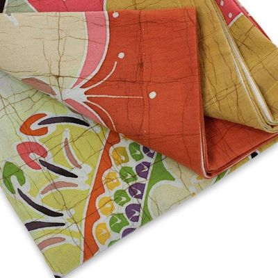 Alternate image for Batik on Cotton Wall Hanging Orange Geese and Flowers Amorous Geese