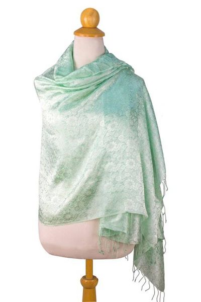 Alternate image for Green Floral Damask Shawl Mandarin Mint