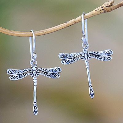 Alternate image for Handcrafted Sterling Silver Dragonfly Wings Dangle Earrings Elegance of the Dragonflies