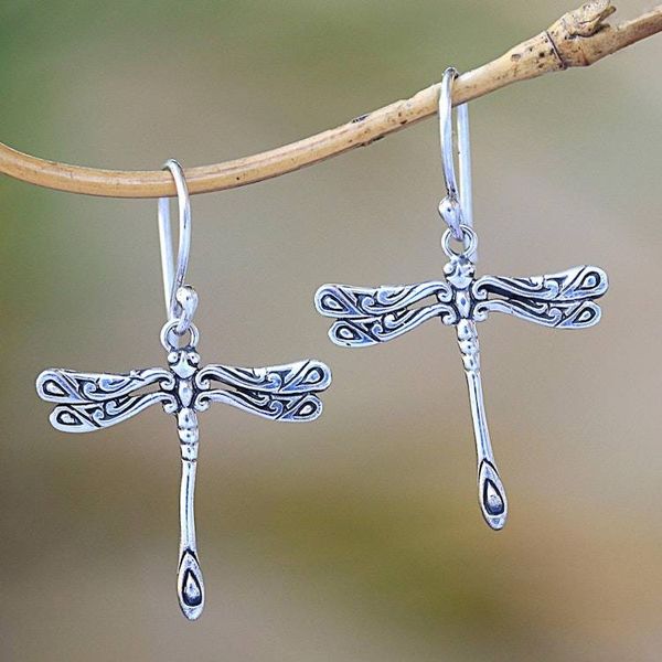 Alternate image for Handcrafted Sterling Silver Dragonfly Wings Dangle Earrings Elegance of the Dragonflies