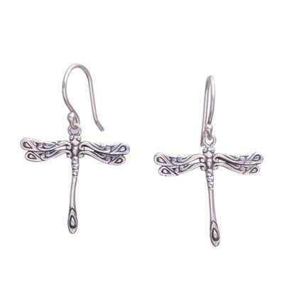 Alternate image for Handcrafted Sterling Silver Dragonfly Wings Dangle Earrings Elegance of the Dragonflies