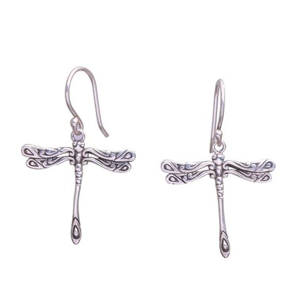 Alternate image for Handcrafted Sterling Silver Dragonfly Wings Dangle Earrings Elegance of the Dragonflies