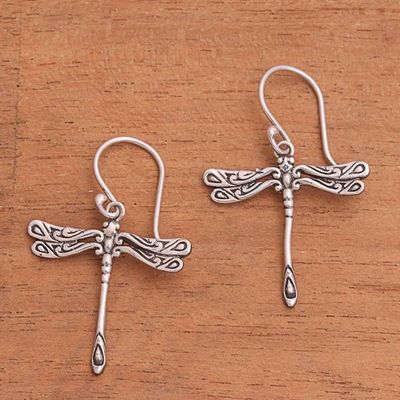 Alternate image for Handcrafted Sterling Silver Dragonfly Wings Dangle Earrings Elegance of the Dragonflies