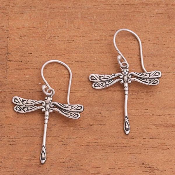 Alternate image for Handcrafted Sterling Silver Dragonfly Wings Dangle Earrings Elegance of the Dragonflies