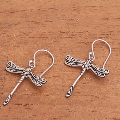Alternate image for Handcrafted Sterling Silver Dragonfly Wings Dangle Earrings Elegance of the Dragonflies