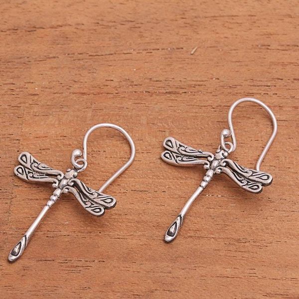 Alternate image for Handcrafted Sterling Silver Dragonfly Wings Dangle Earrings Elegance of the Dragonflies