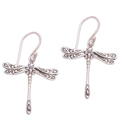 Alternate image for Handcrafted Sterling Silver Dragonfly Wings Dangle Earrings Elegance of the Dragonflies