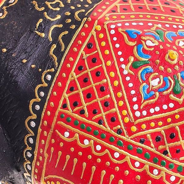 Alternate image for Hand-Carved Wood Sculpture of Elephant with Red Tones Vibrant Fortune