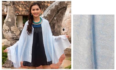 Alternate image for Blue Floral Damask Shawl Mandarin Mist