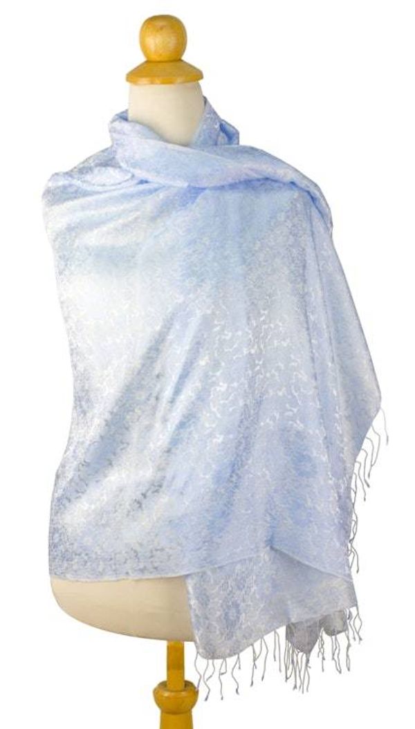 Alternate image for Blue Floral Damask Shawl Mandarin Mist