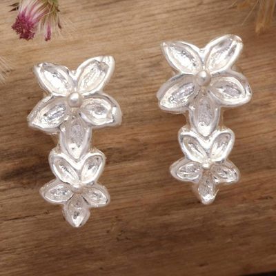 Primary image for Sandblasted Sterling Silver Frangipani Button Earrings Delightful Frangipani