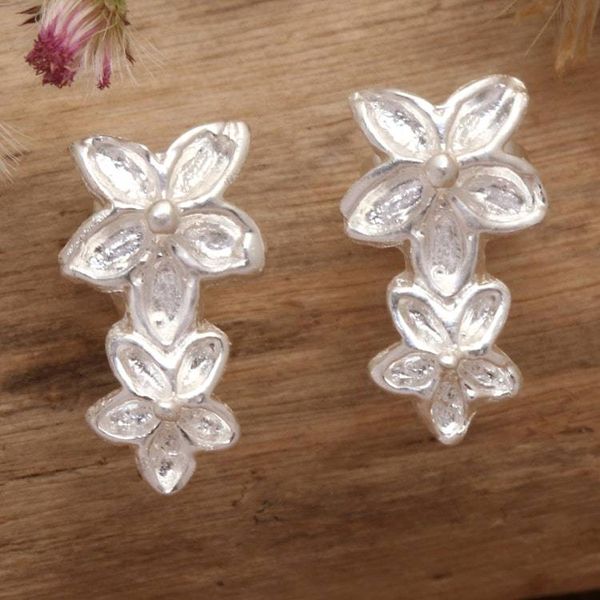 Alternate image for Sandblasted Sterling Silver Frangipani Button Earrings Delightful Frangipani