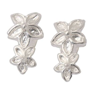 Alternate image for Sandblasted Sterling Silver Frangipani Button Earrings Delightful Frangipani